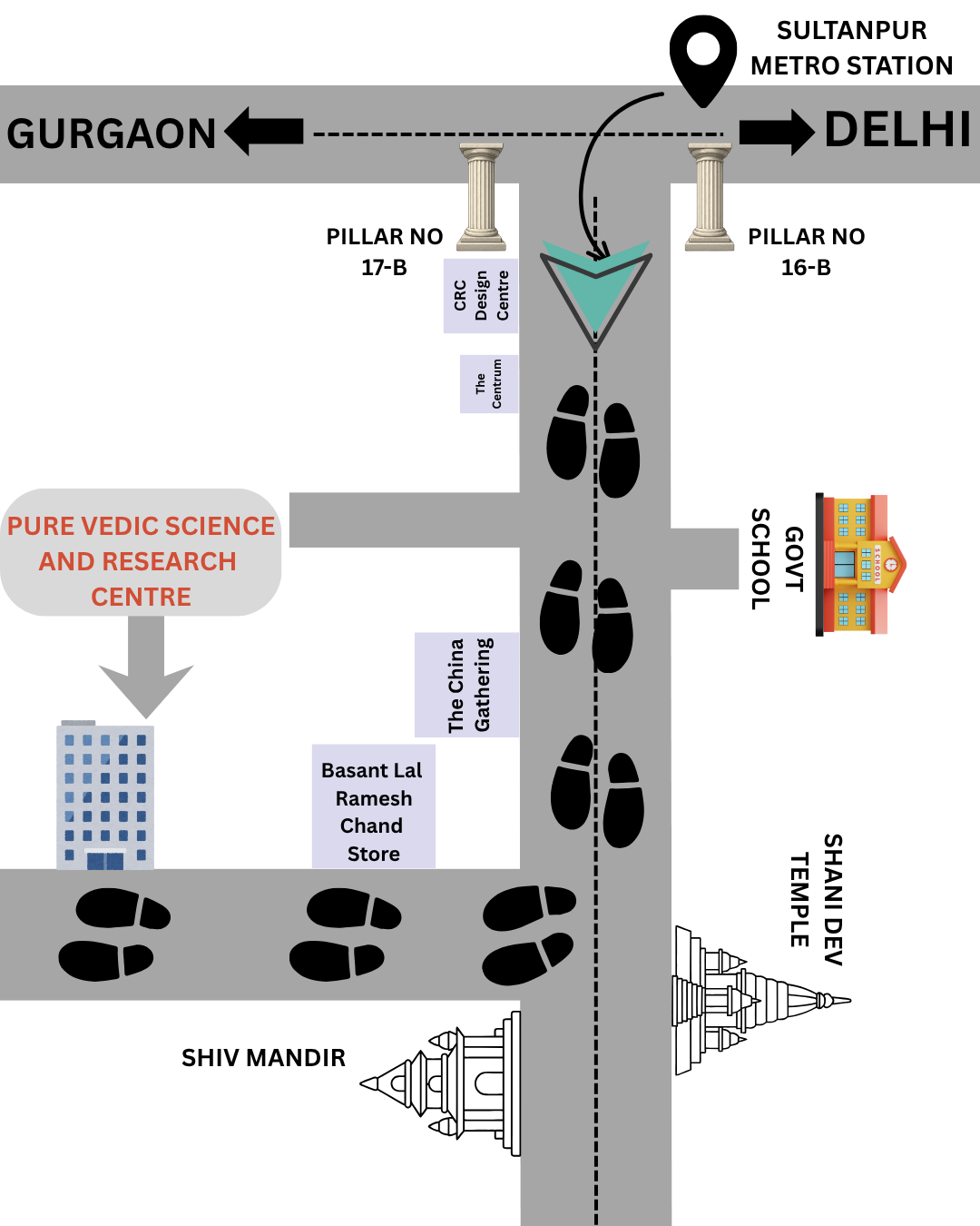 How to find Pure Vedic Science and Research Centre near Sultanpur Metro Station
