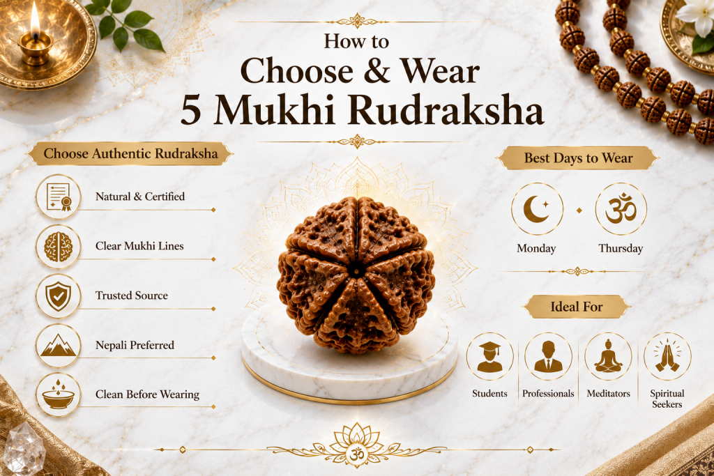 how to choose and wear 5 mukhi rudraksha