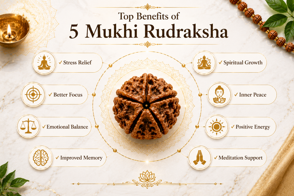 top benefits of 5 mukhi rudraksha
